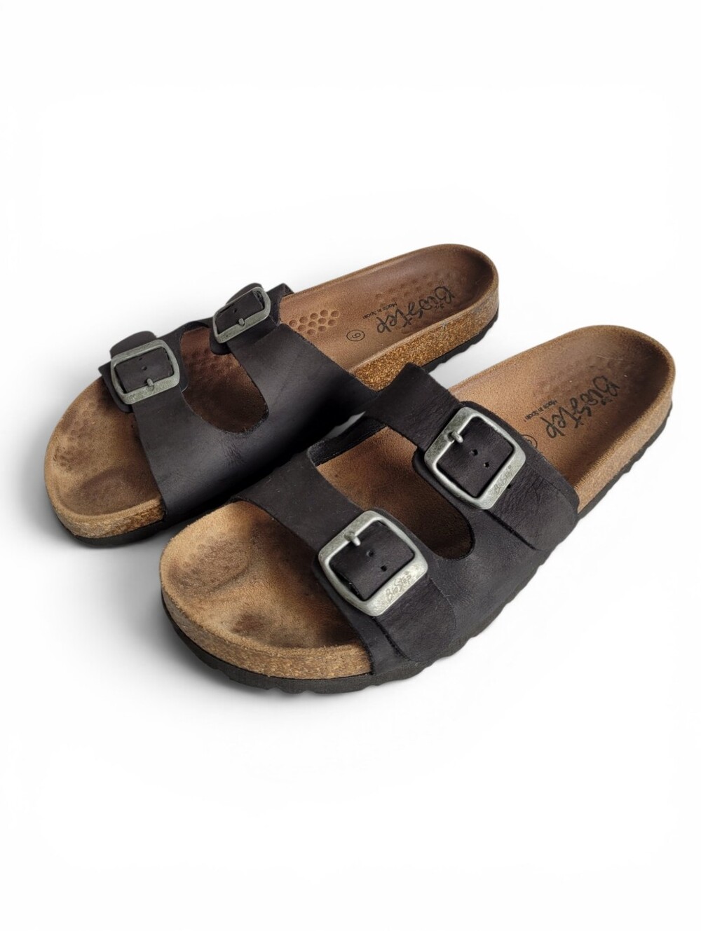 Biostep Black Leather sandals Cork Footbed 2 Buckles Size 9